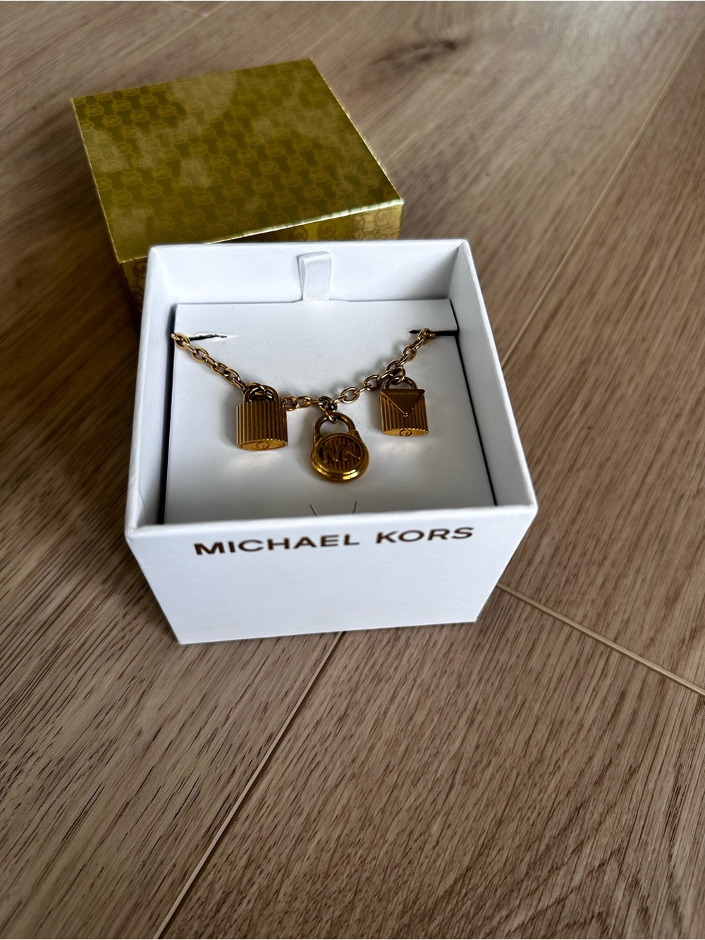 Michael Kors Gold Charm Link Necklace with Logo Disc